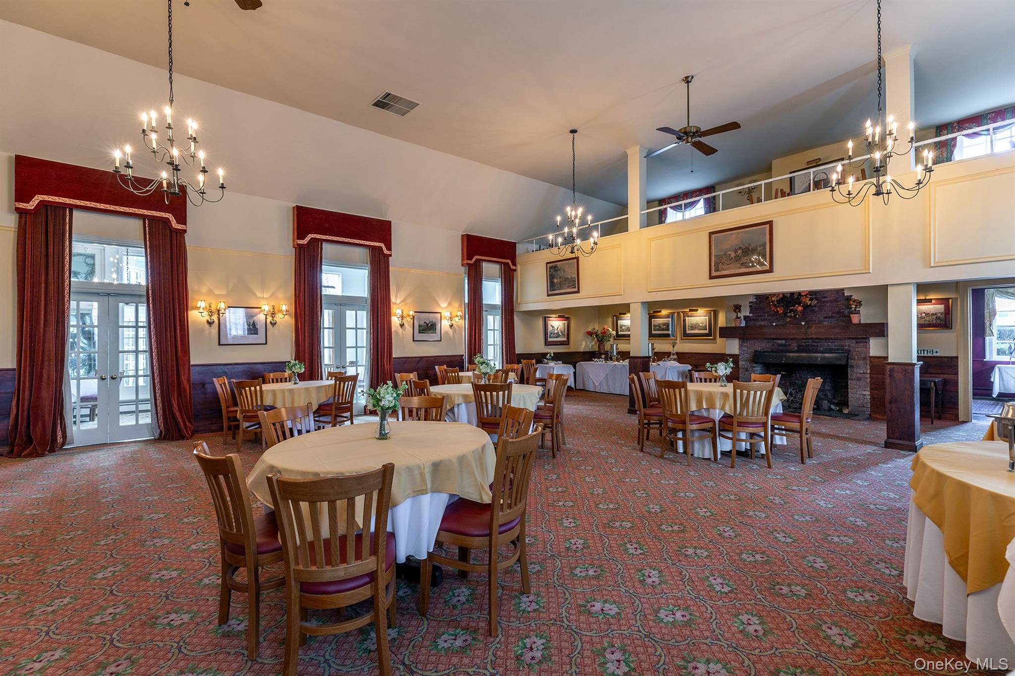 Banquet Hall anchored by an impressive fireplace