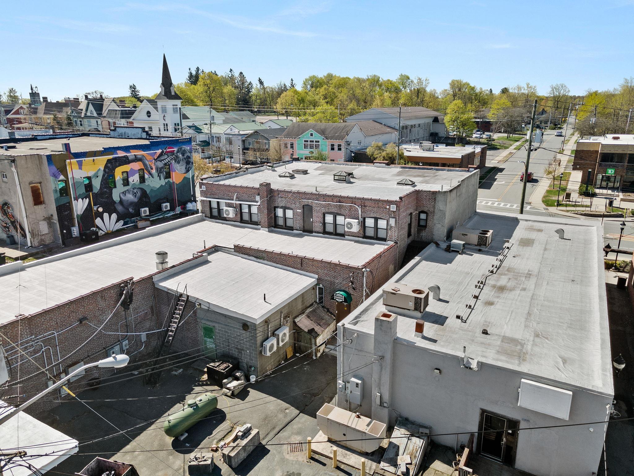 Aerial perspective of suburban area