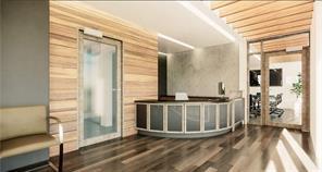 Welcome area with wooden walls