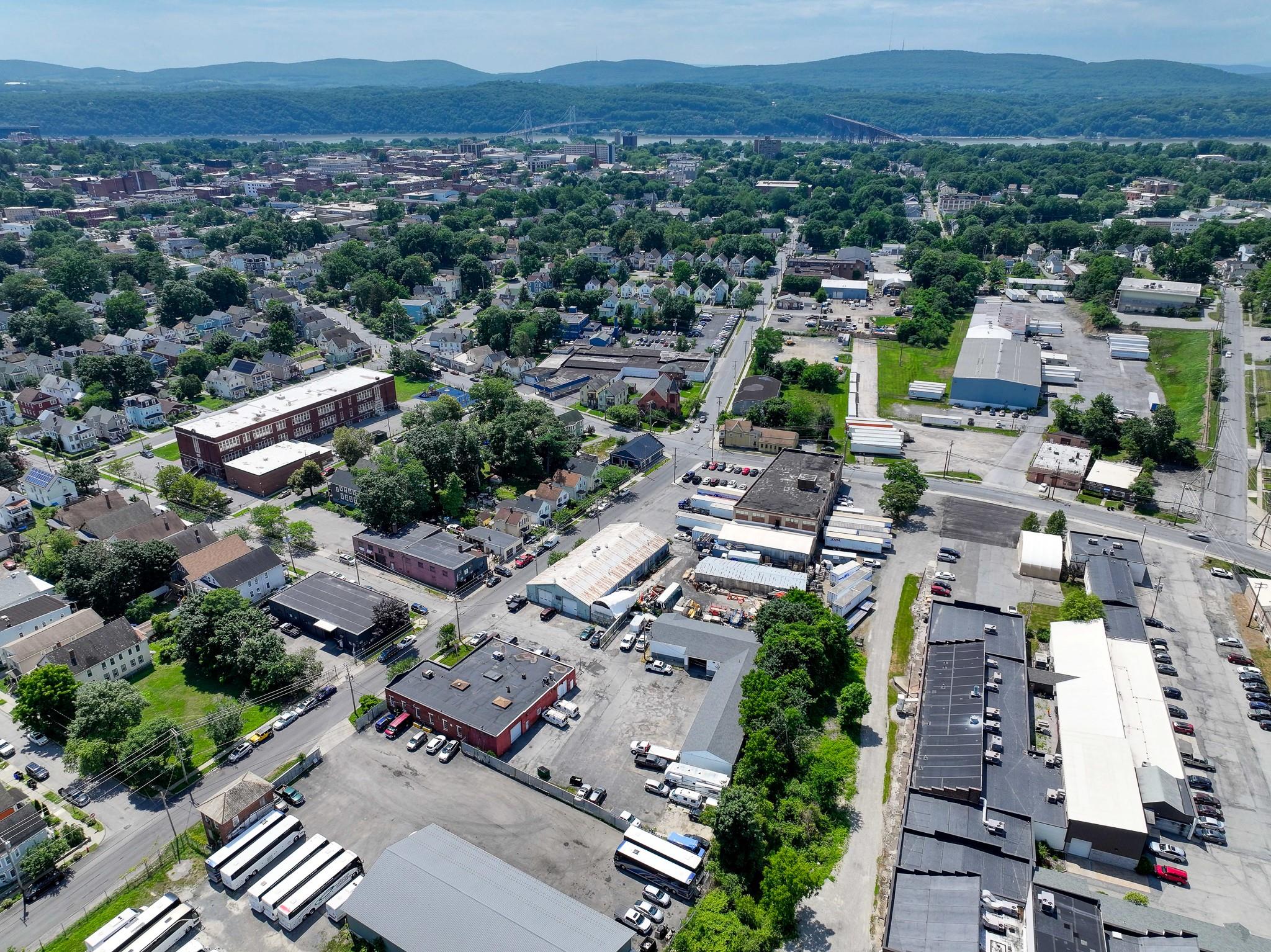 Drone / aerial view of a mountainous background