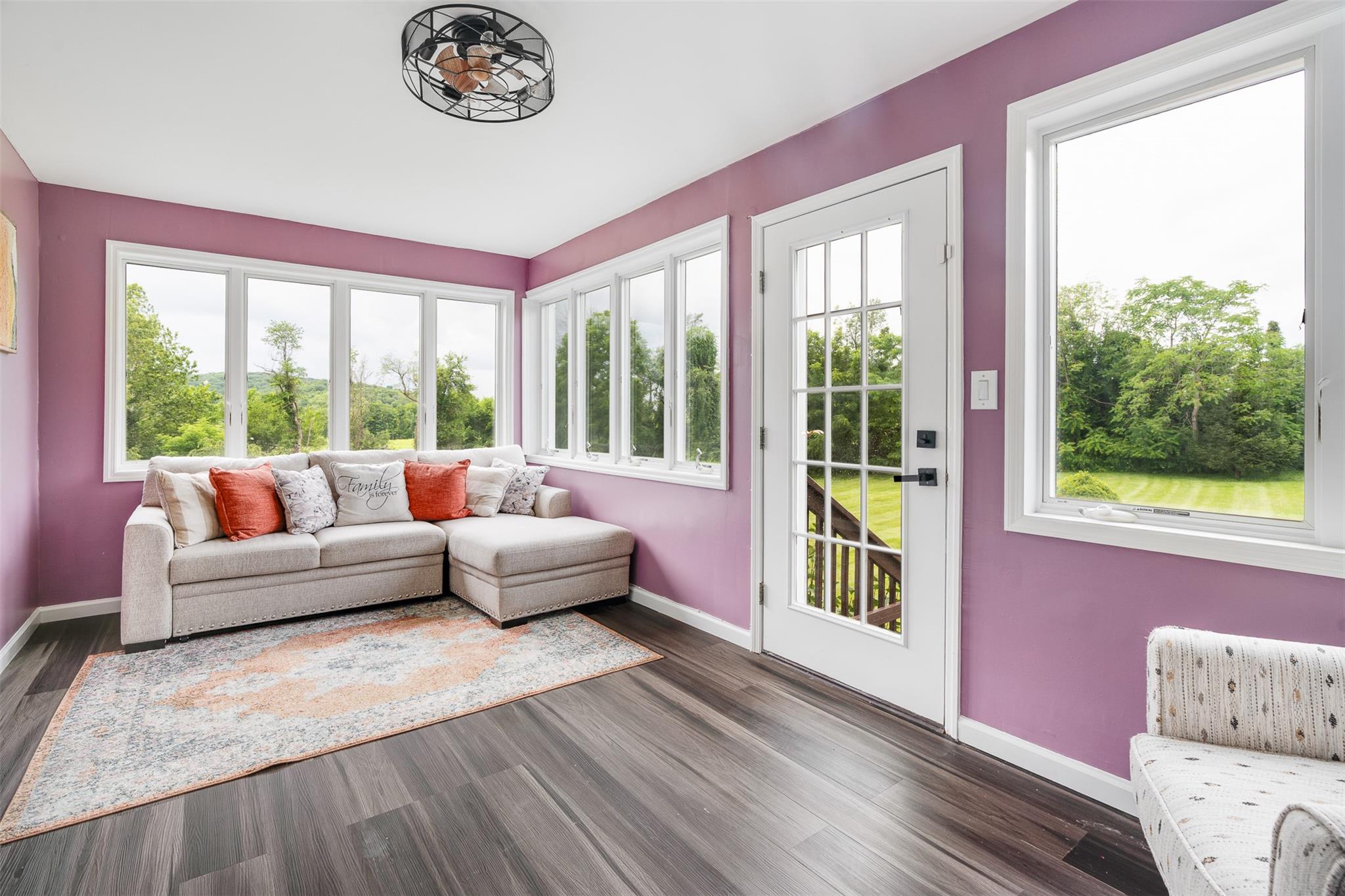 Bonus Sunroom with mountain views, french doors,  and ceiling fan