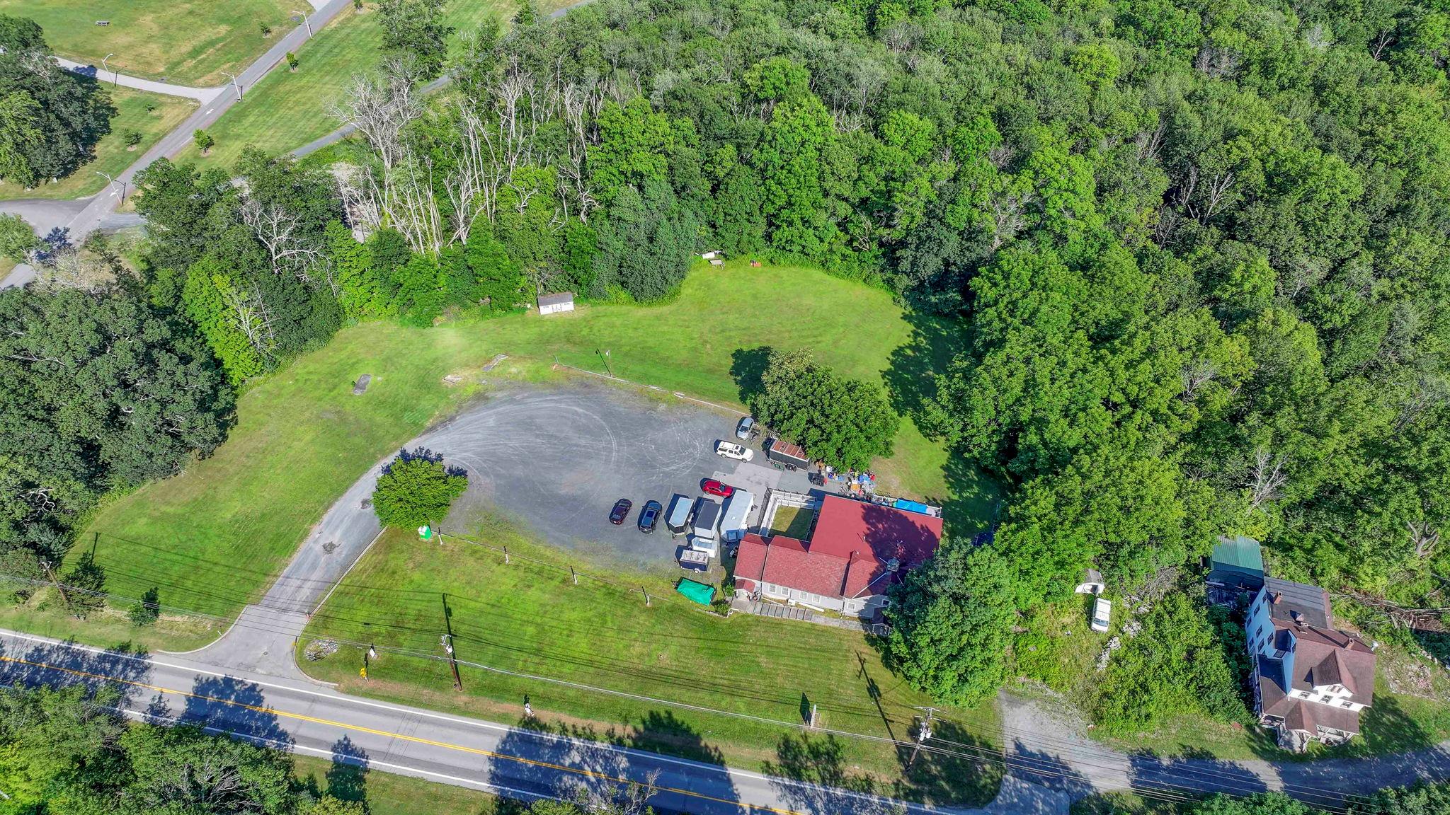 Aerial view of a heavily wooded area