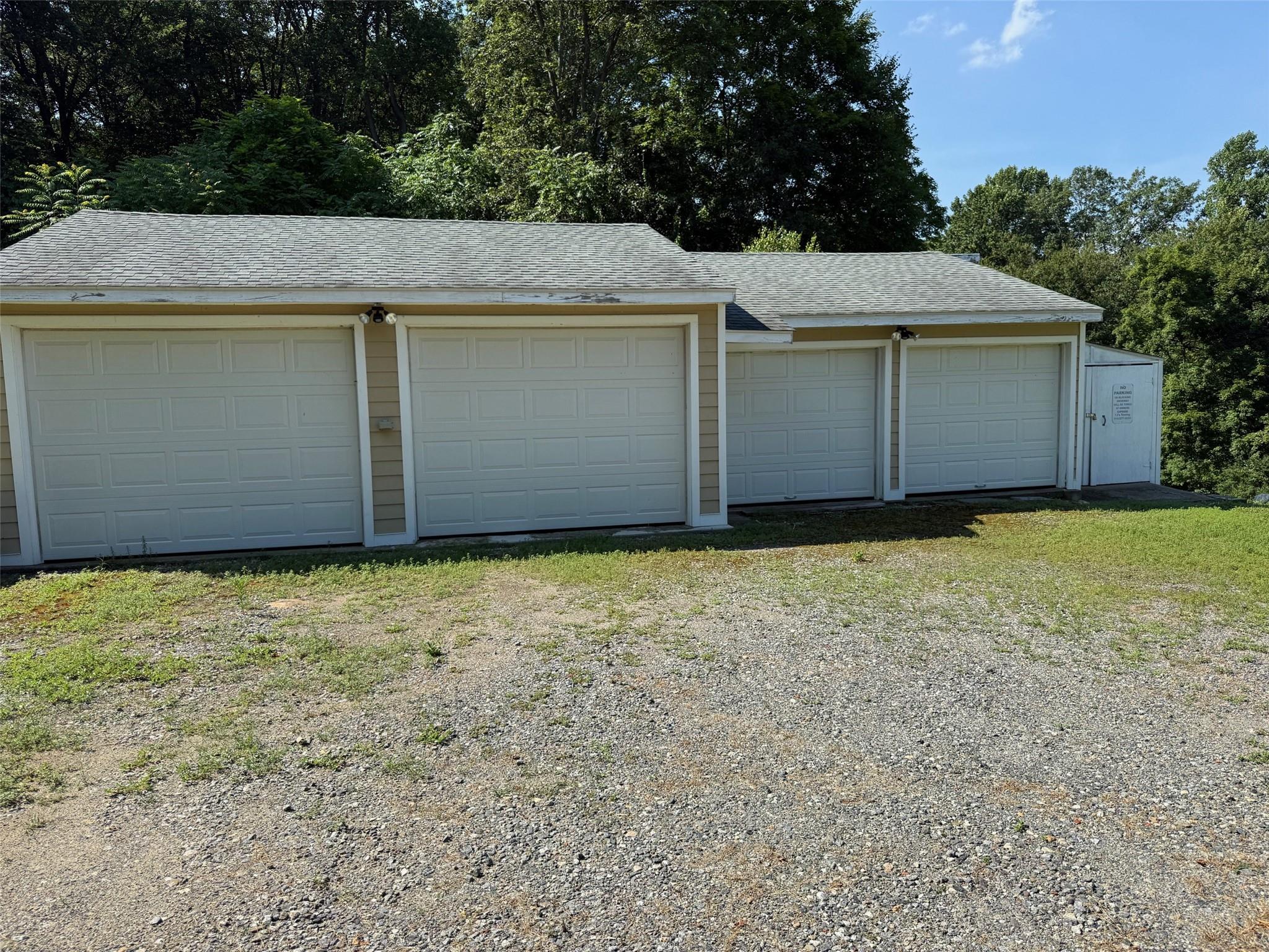 View of detached garage