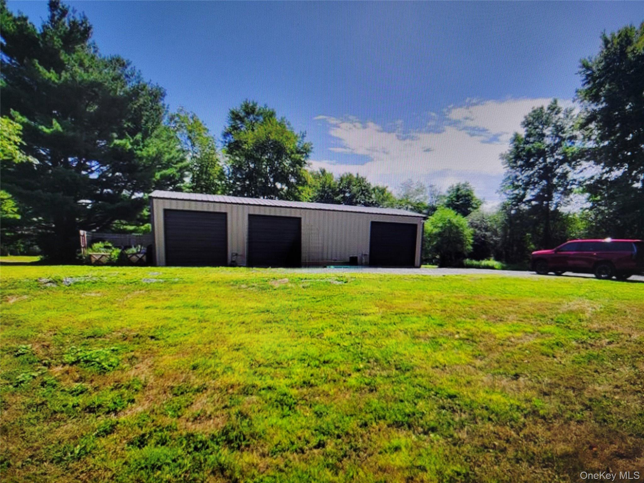 View of detached garage