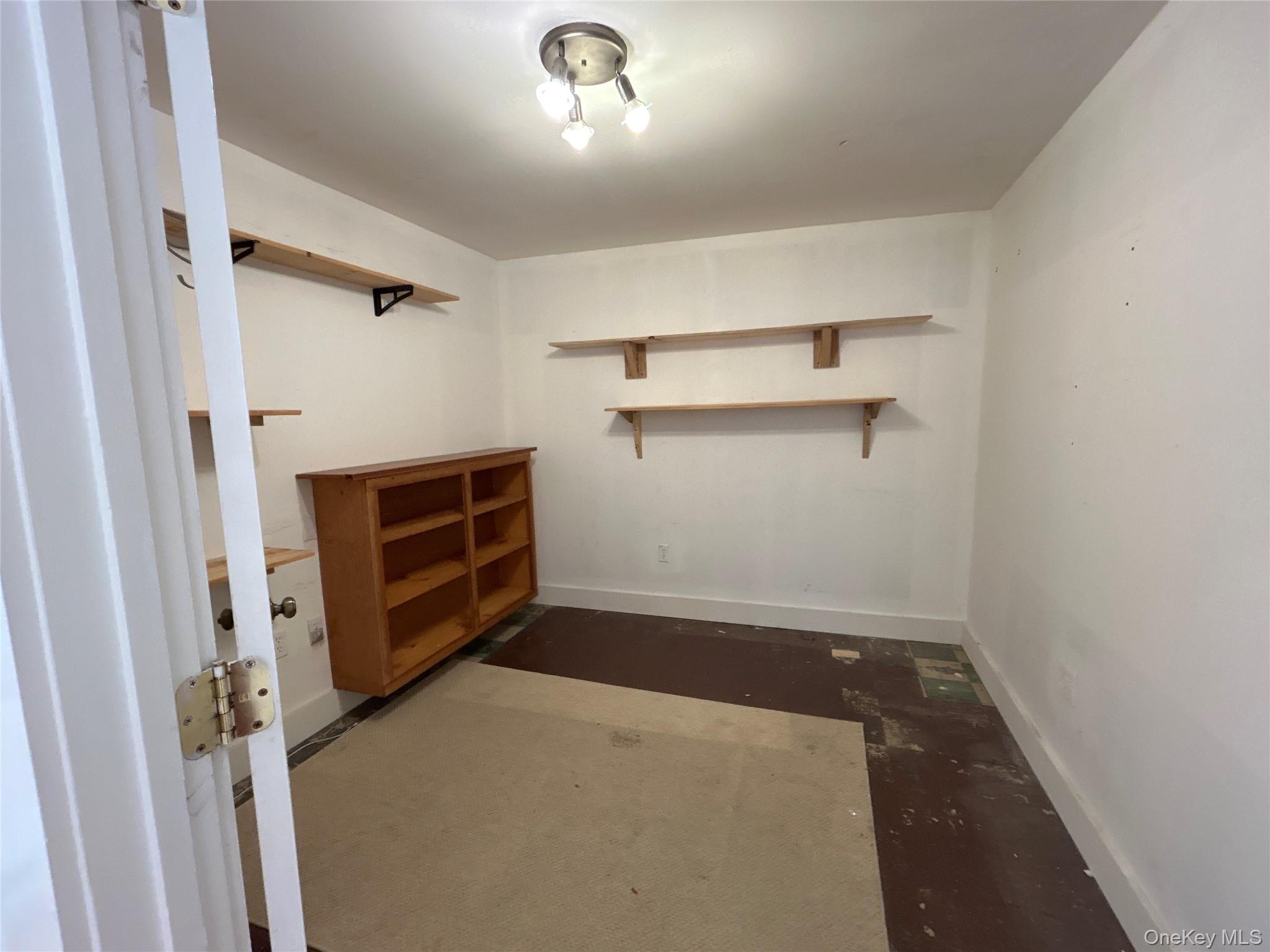 Wood floors, shelving