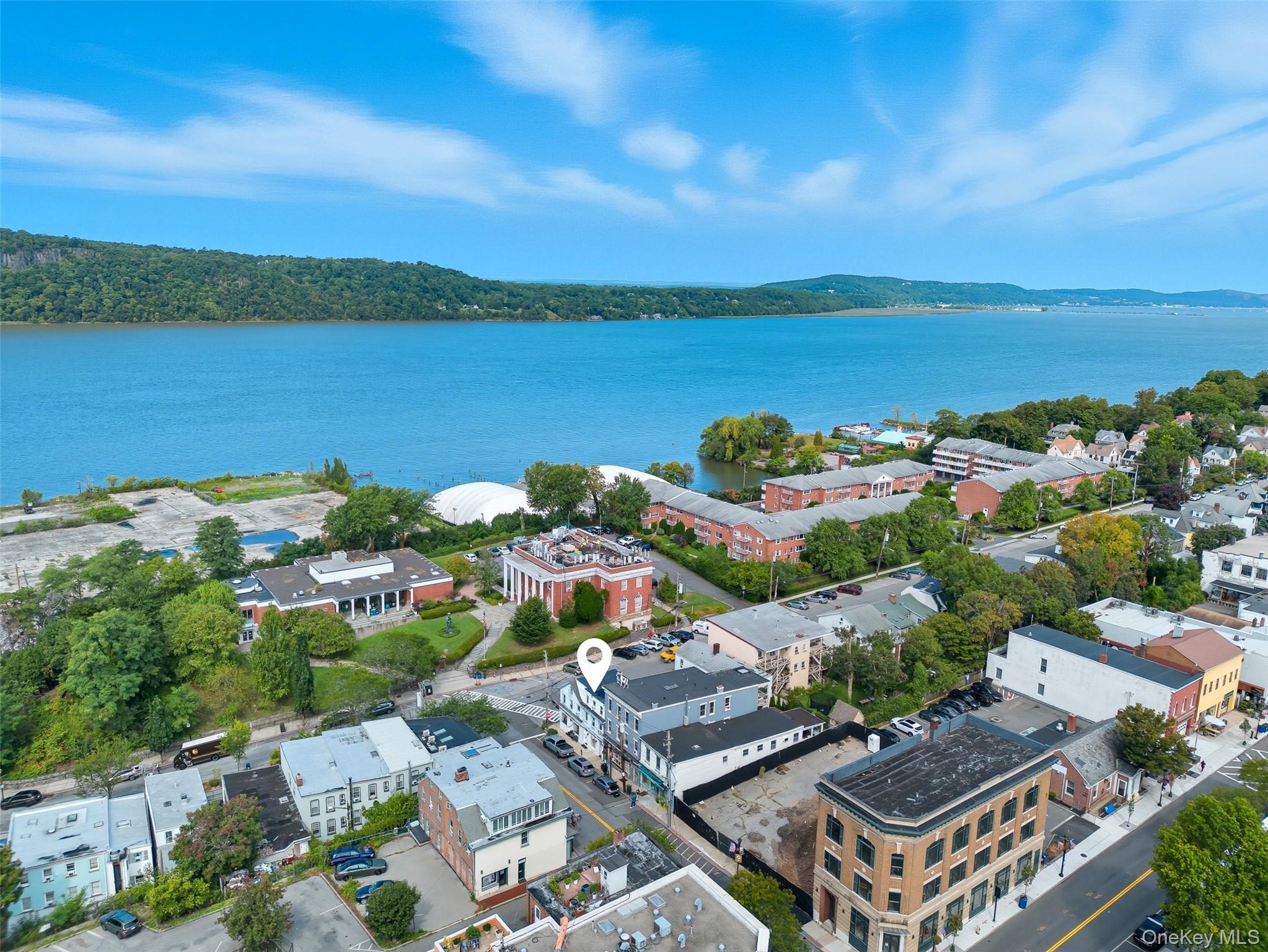Bird's eye view of a nearby body of water