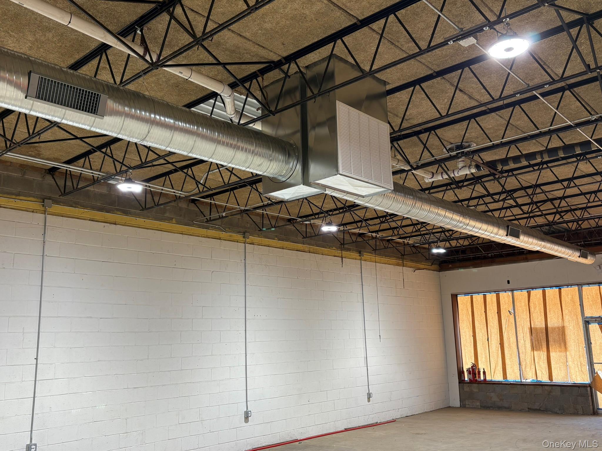 Garage with concrete block wall
