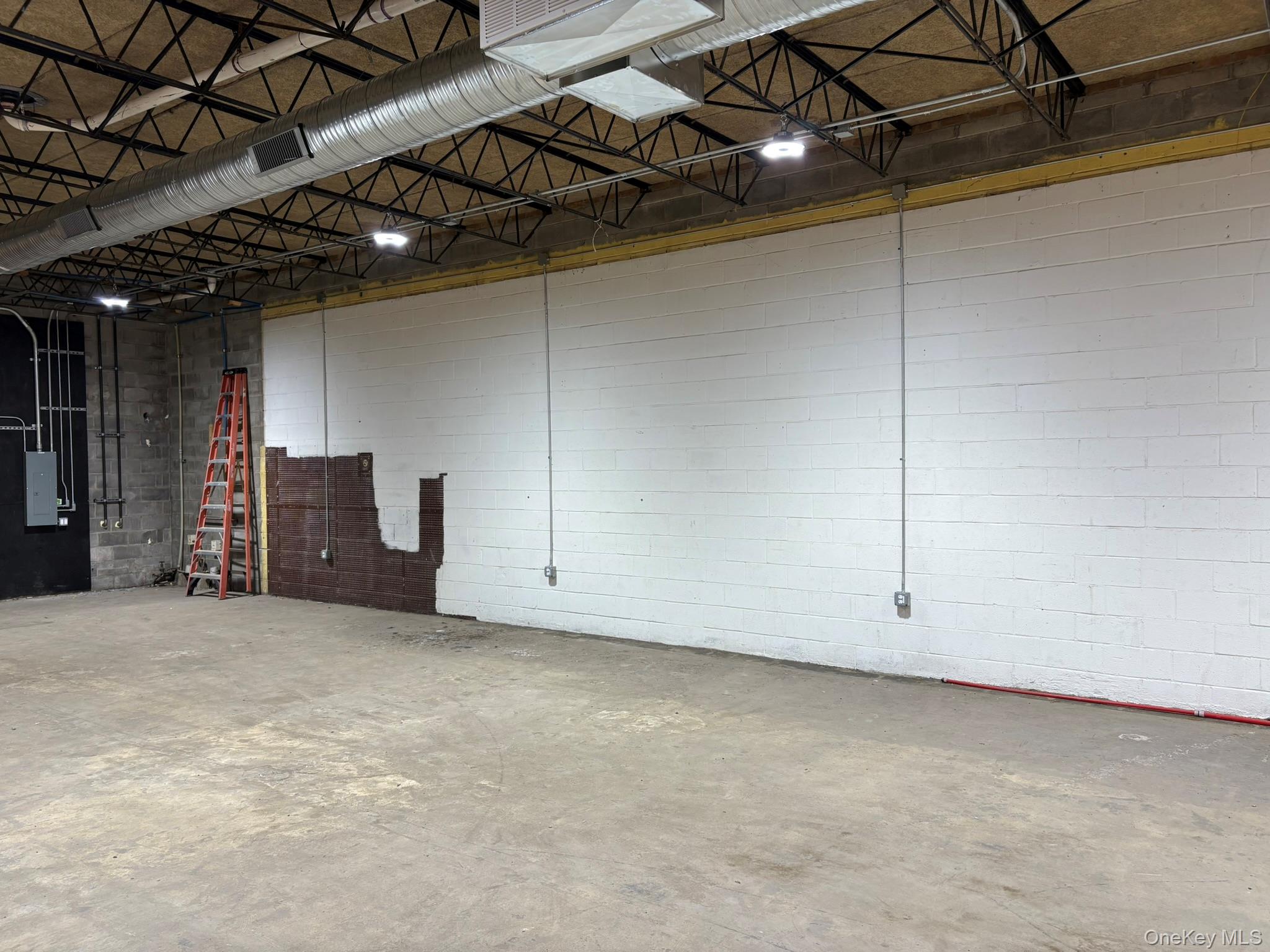 Garage with concrete block wall