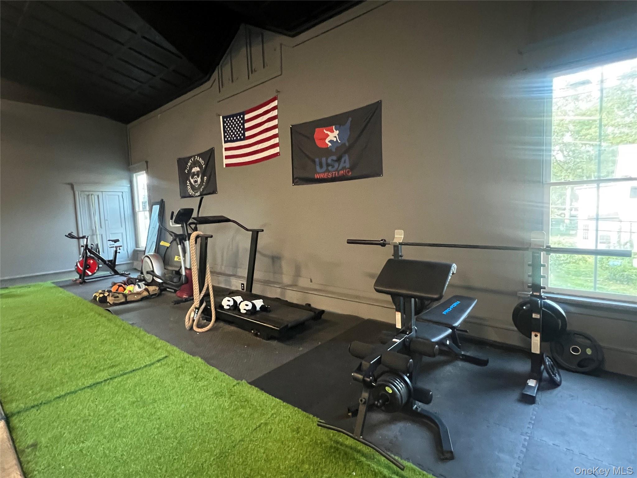 Exercise room featuring plenty of natural light