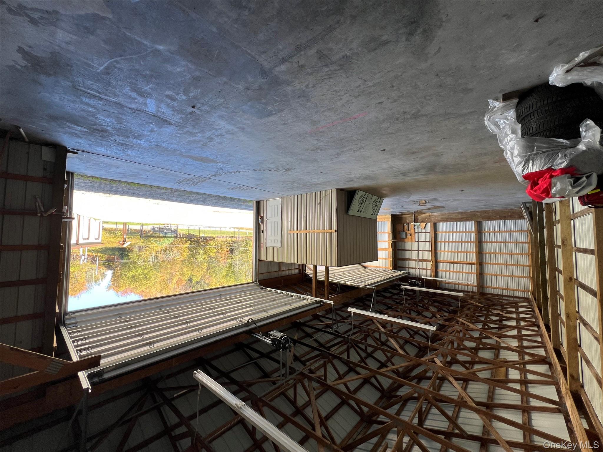 Garage with metal wall