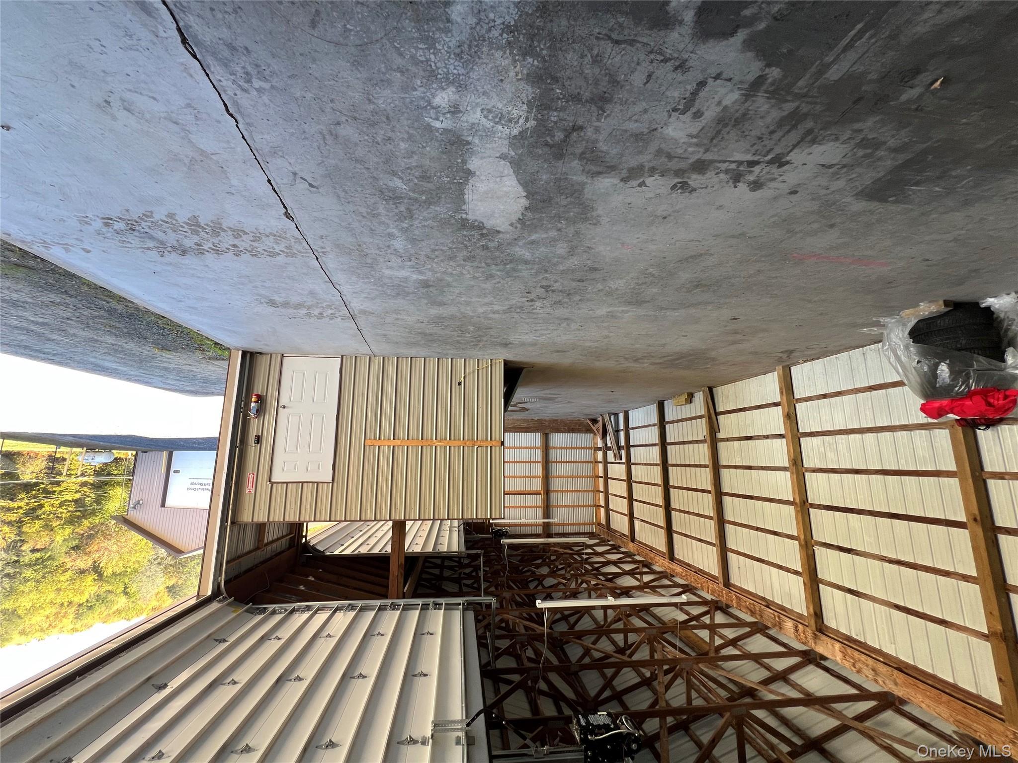 Garage with metal wall