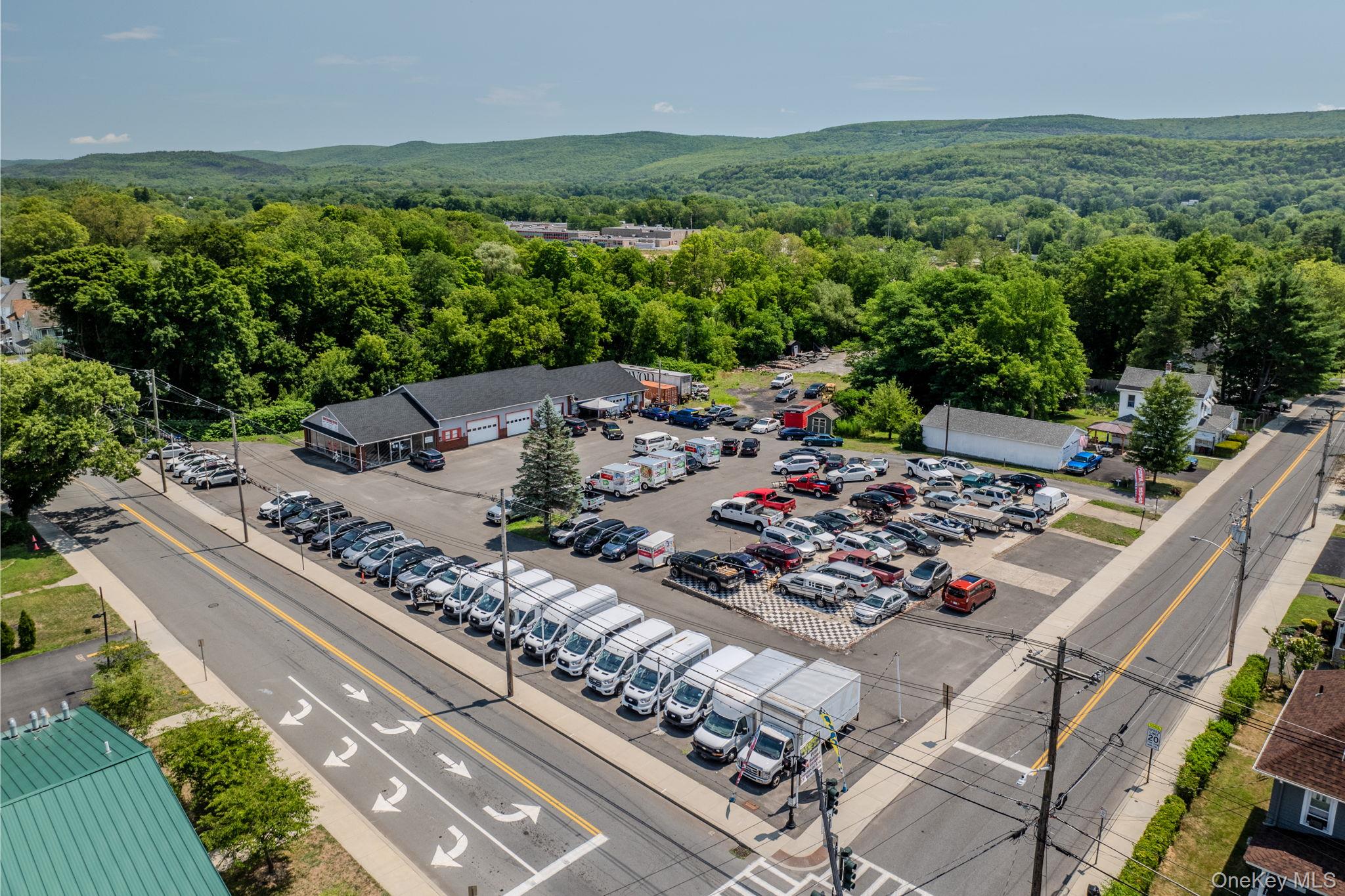 Aerial view of a heavily wooded area