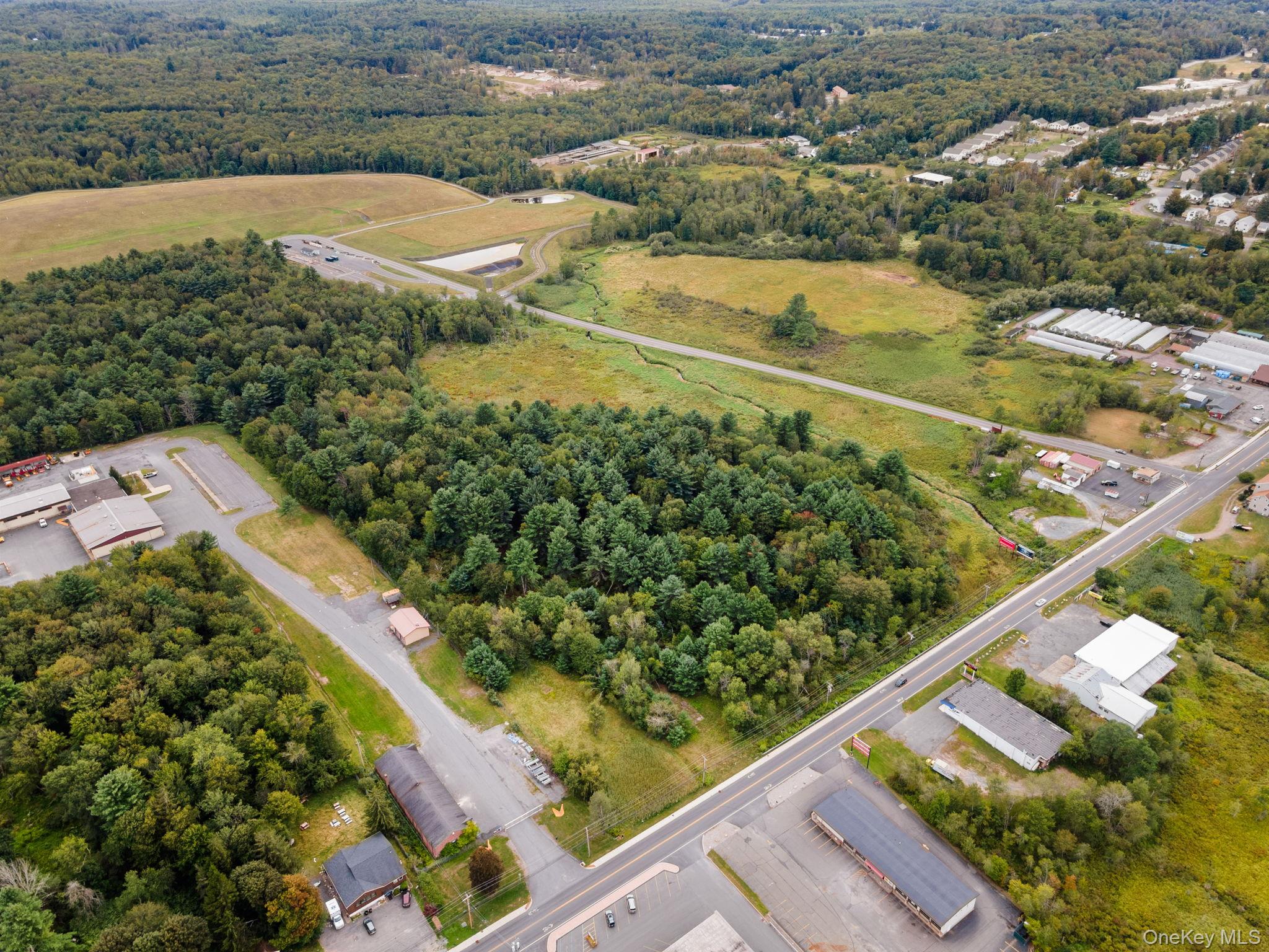 Aerial view of a heavily wooded area