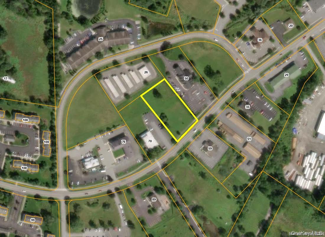 Aerial map of property and surrounding area with property boundaries highlighted