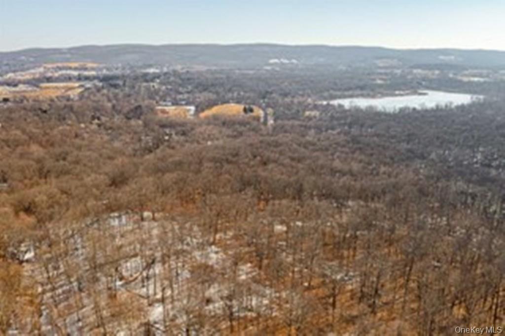 Aerial overview of property's location featuring a mountain backdrop