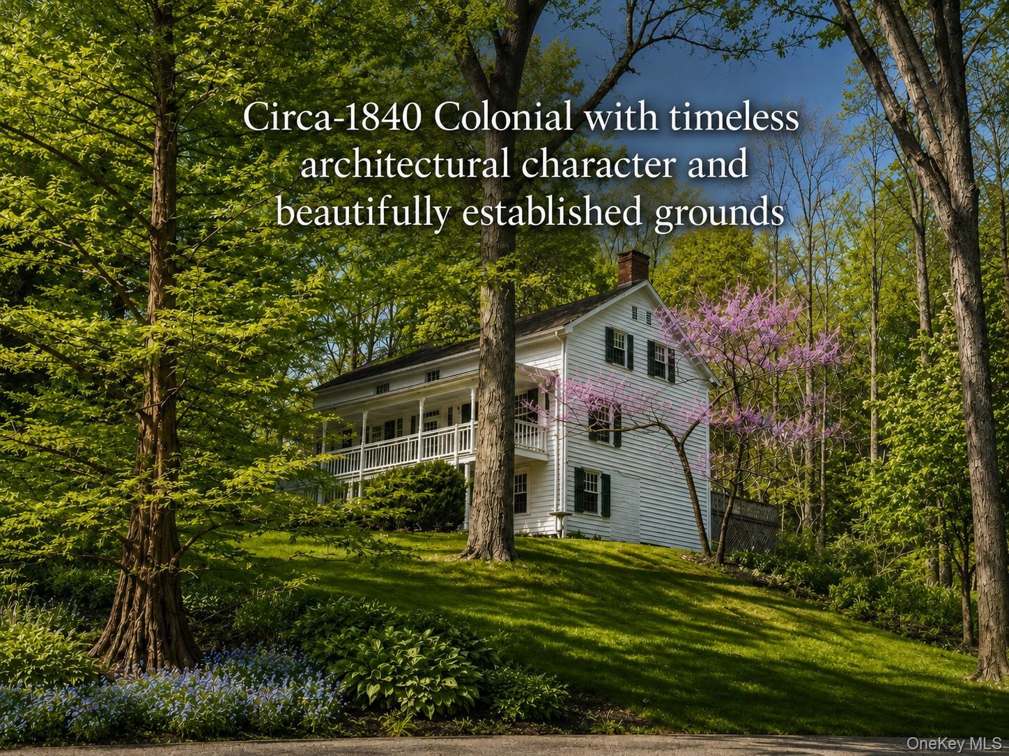 Circa-1840 Colonial with timeless architectural character and beautifully established grounds