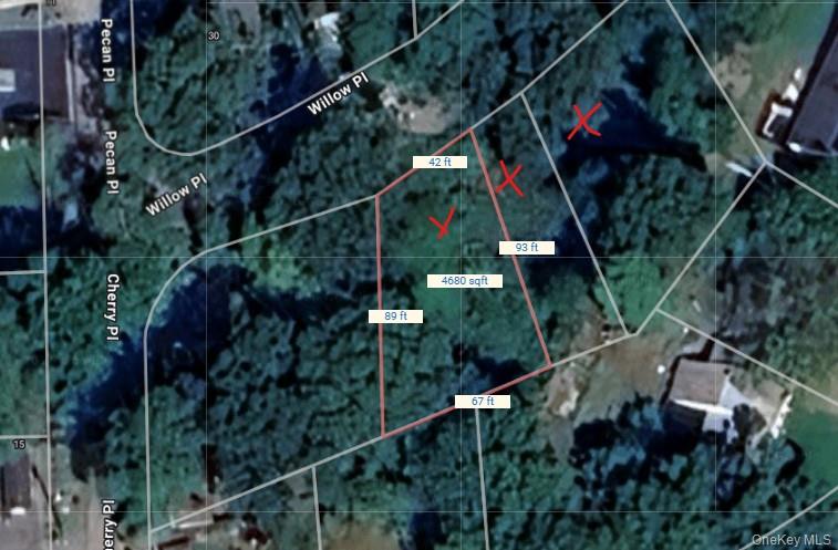 Showing all three lots with an X And the Dimension of 1 of the lots
